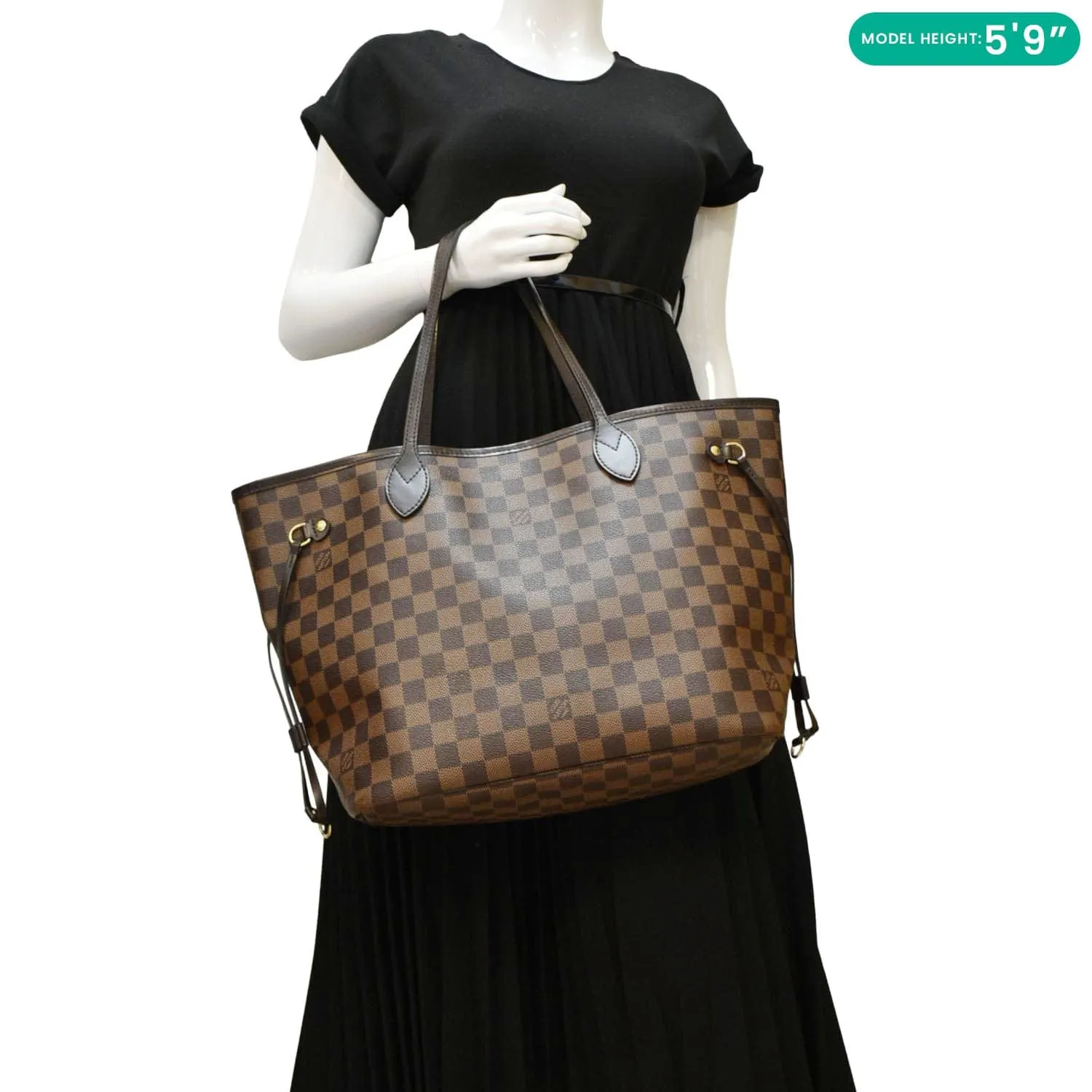 LOUIS VUITTON Neverfull MM Damier Ebene Tote Bag Brown
