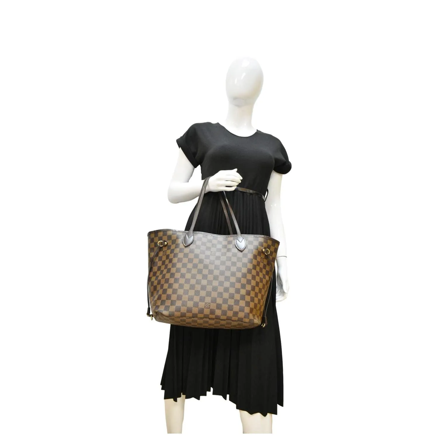 LOUIS VUITTON Neverfull MM Damier Ebene Tote Bag Brown