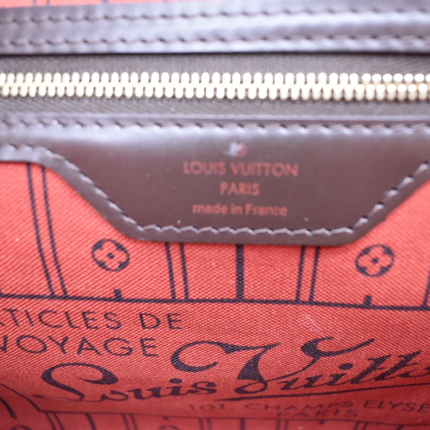 LOUIS VUITTON Neverfull MM Damier Ebene Tote Bag Brown