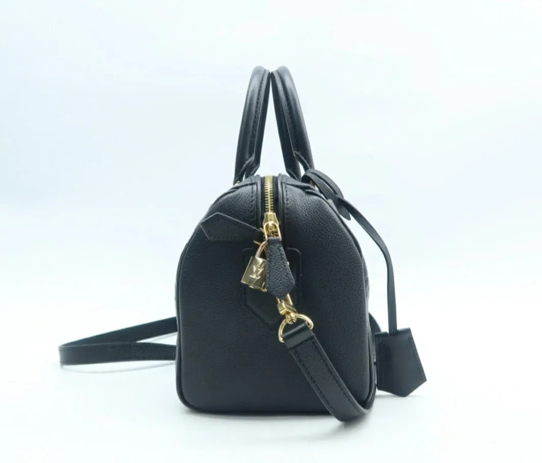 Louis Vuitton Speedy 25 Black Monogram Leather Satchel Bag