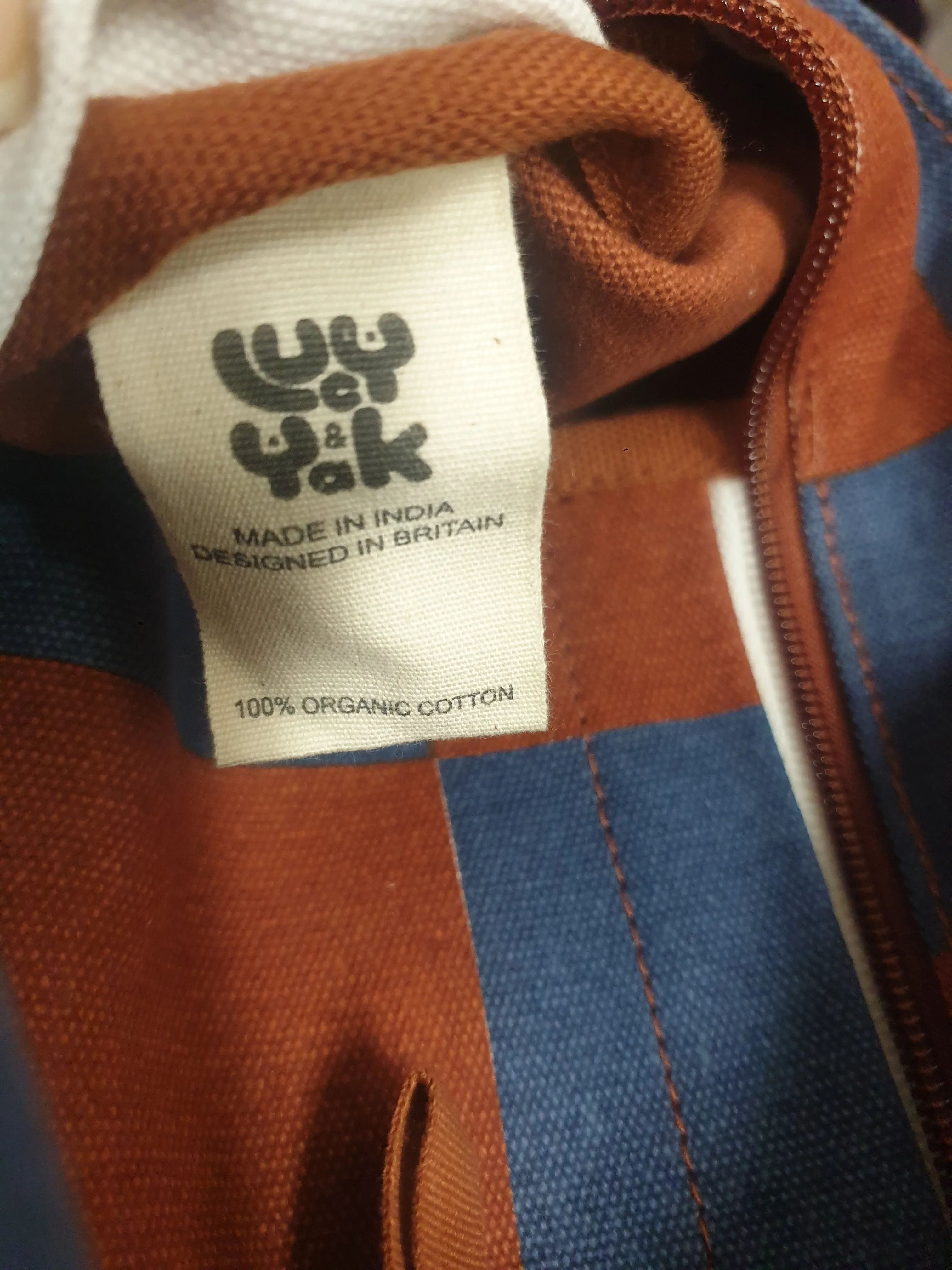 Lucy & Yak brown and blue backpack (as new with tags)