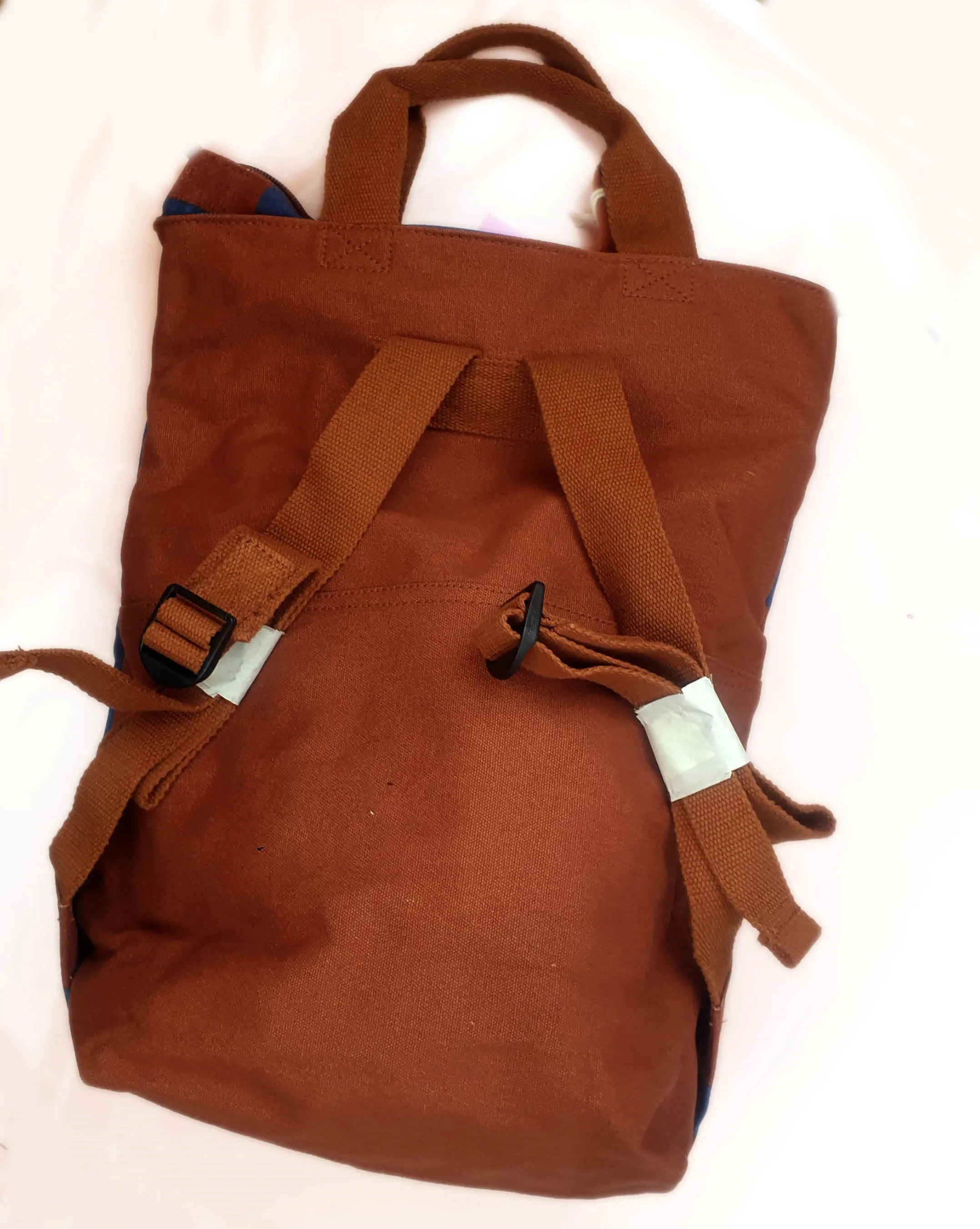 Lucy & Yak brown and blue backpack (as new with tags)