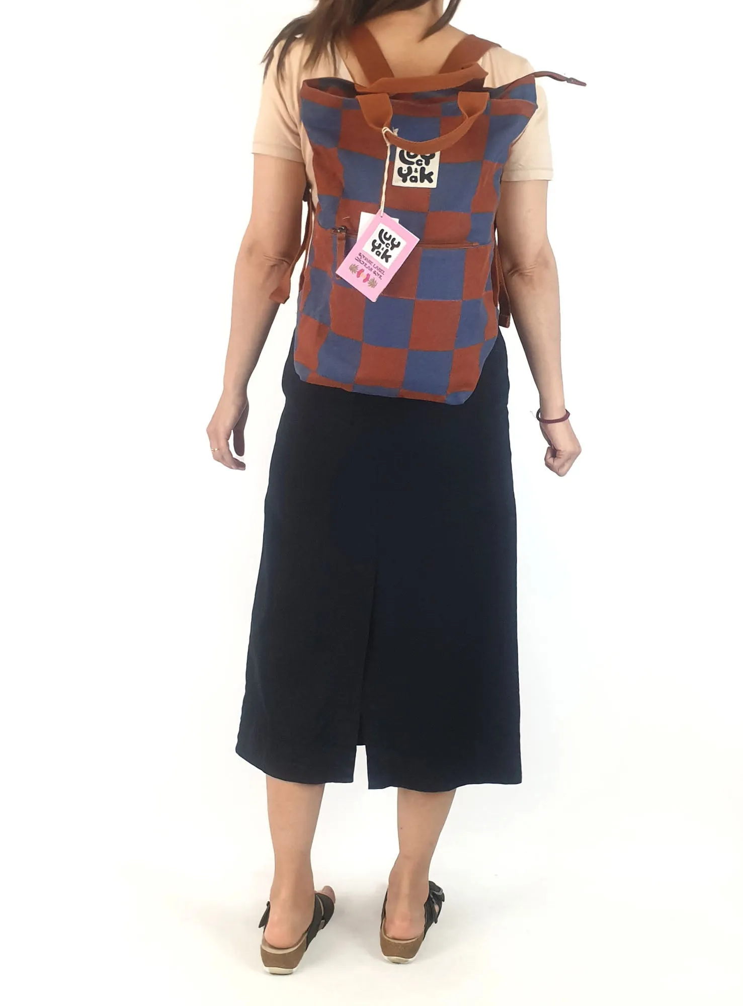 Lucy & Yak brown and blue backpack (as new with tags)