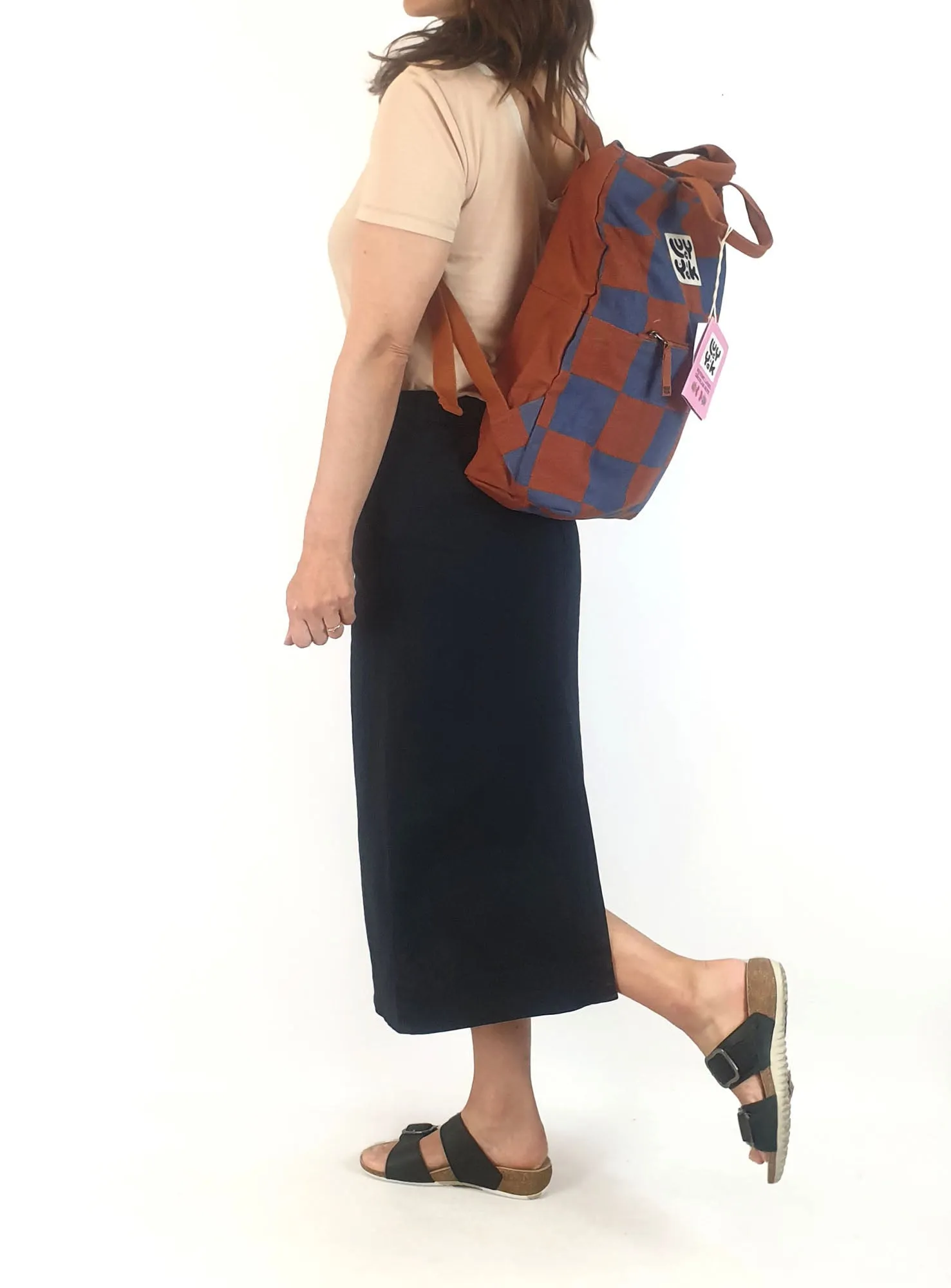 Lucy & Yak brown and blue backpack (as new with tags)