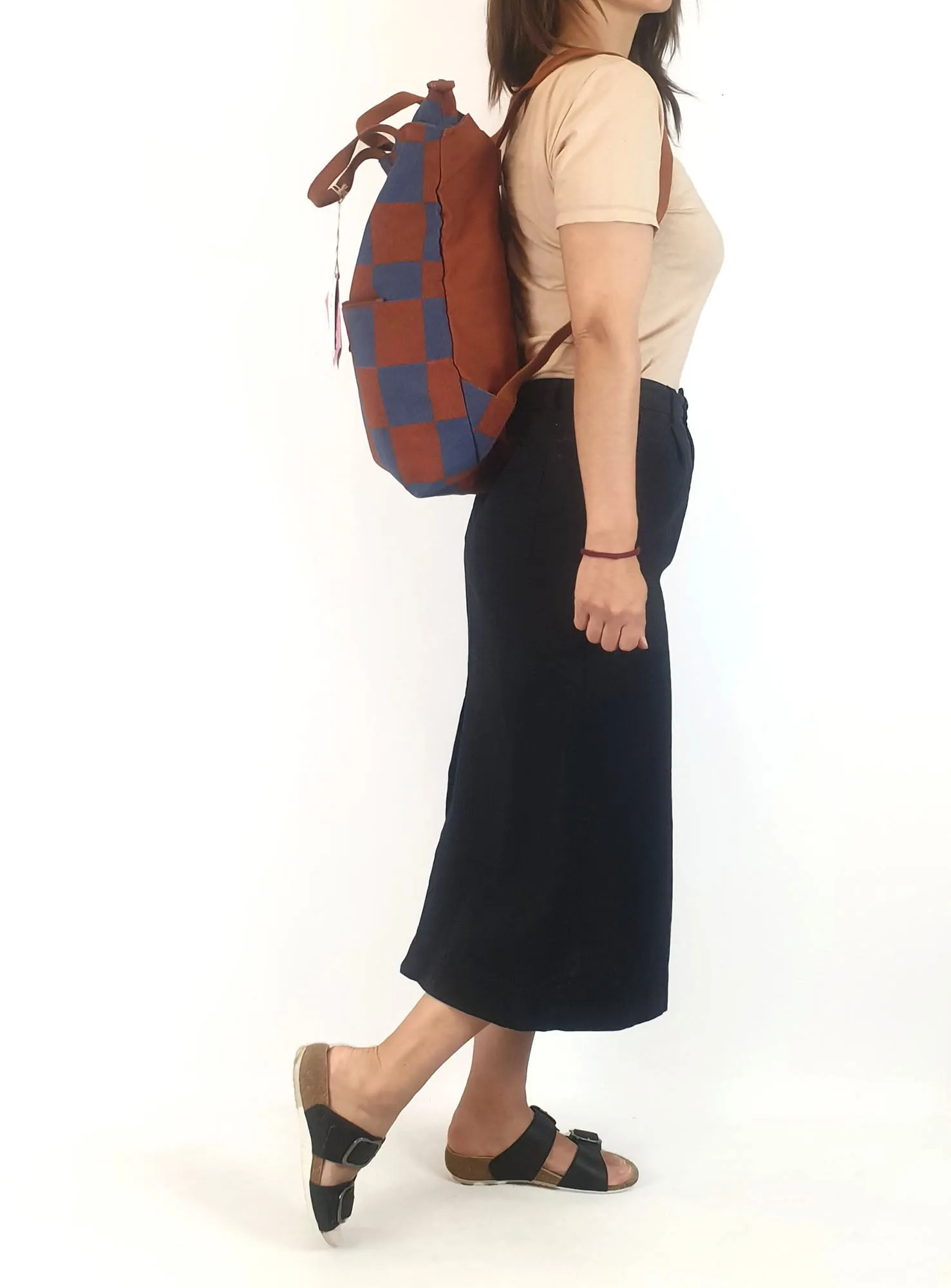 Lucy & Yak brown and blue backpack (as new with tags)