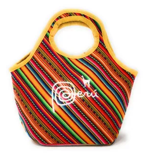 Lunch Box, Handbag, Multicolor, Zippered Peruvian Textile Design 11" Tall