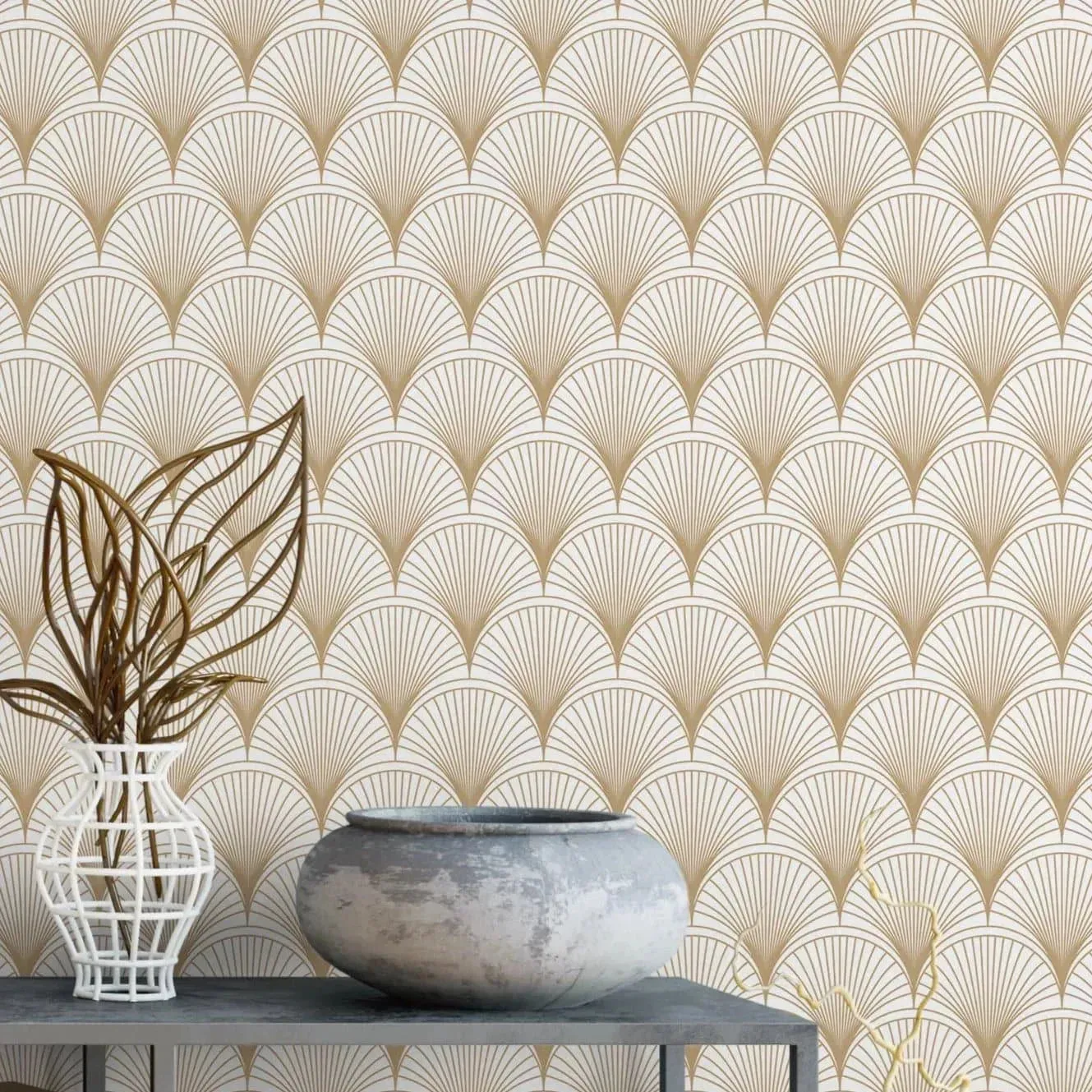 Luxury Gold Scallops Removable Wallpaper
