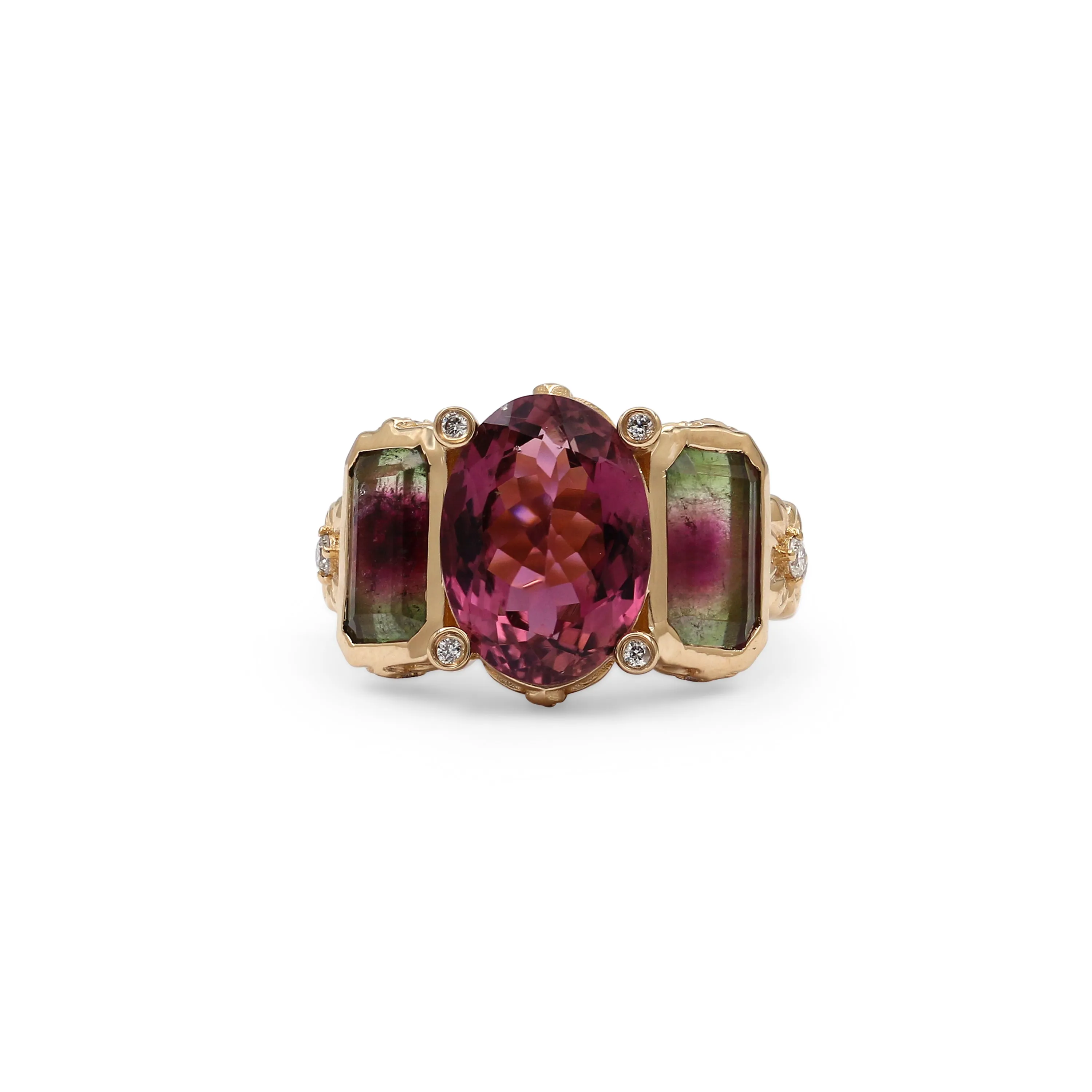Luxury Pink Tourmaline Bi-Color Tourmaline and Diamond Ring in 18K Gold