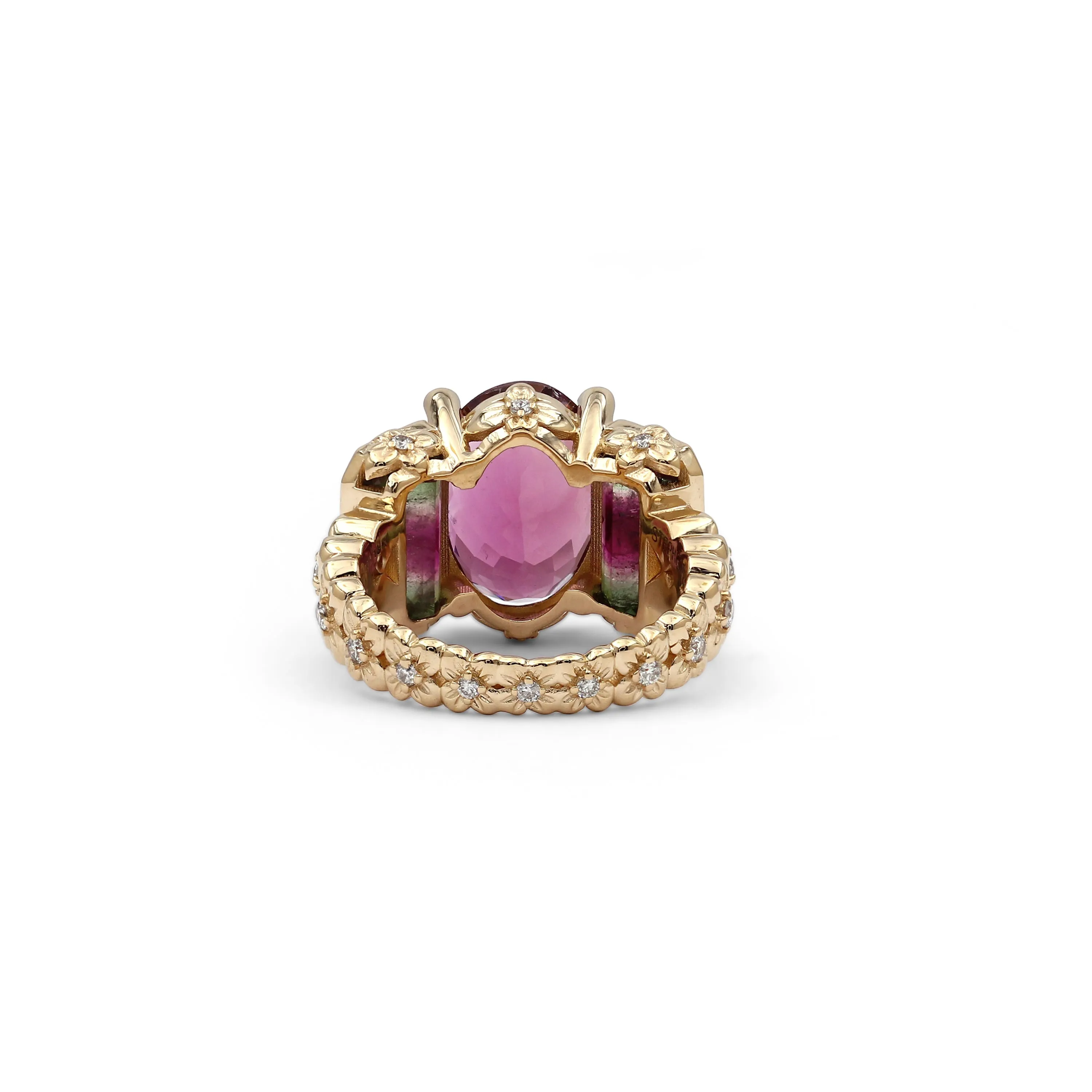 Luxury Pink Tourmaline Bi-Color Tourmaline and Diamond Ring in 18K Gold