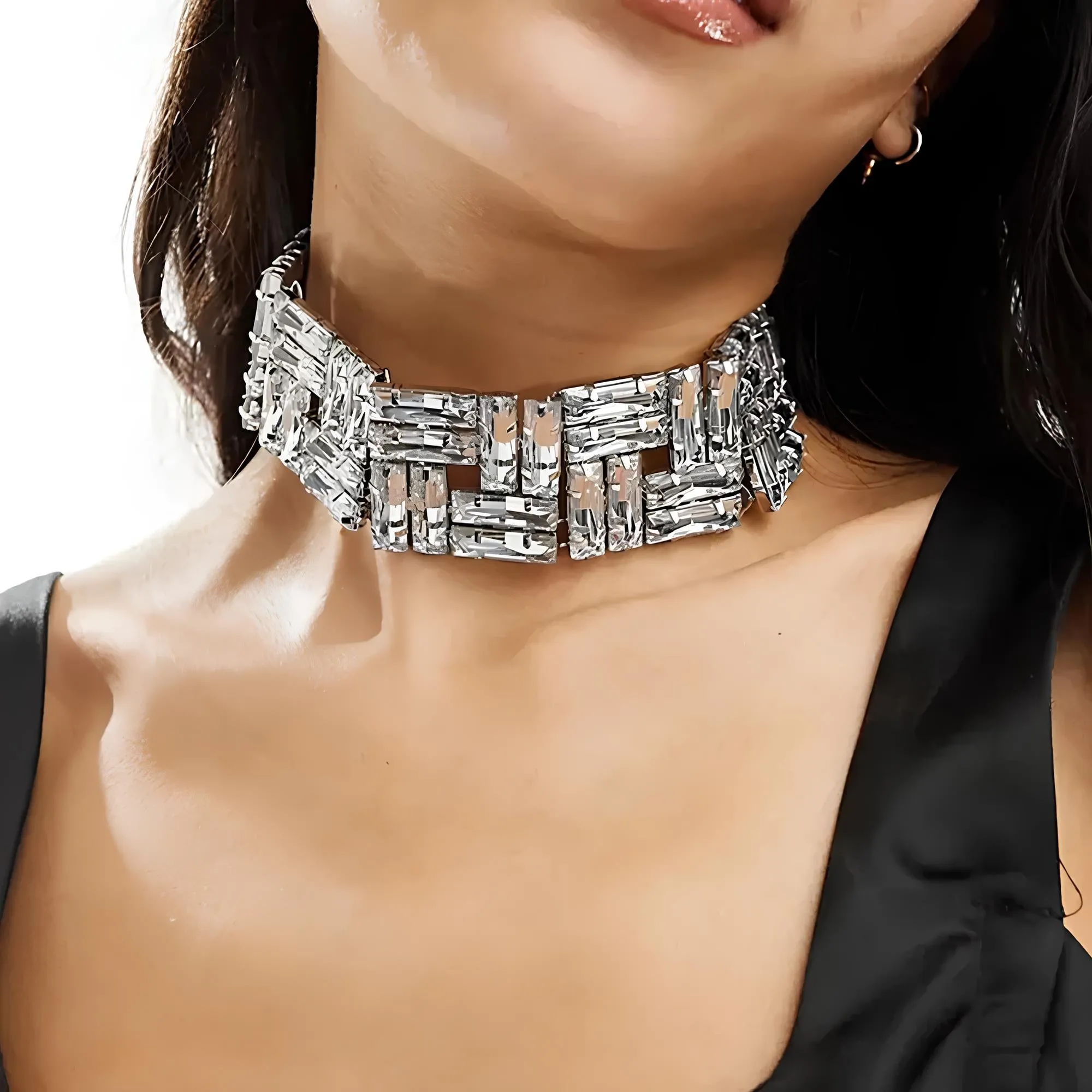 Luxury Square Crystal Baguette Choker Necklace