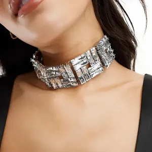 Luxury Square Crystal Baguette Choker Necklace