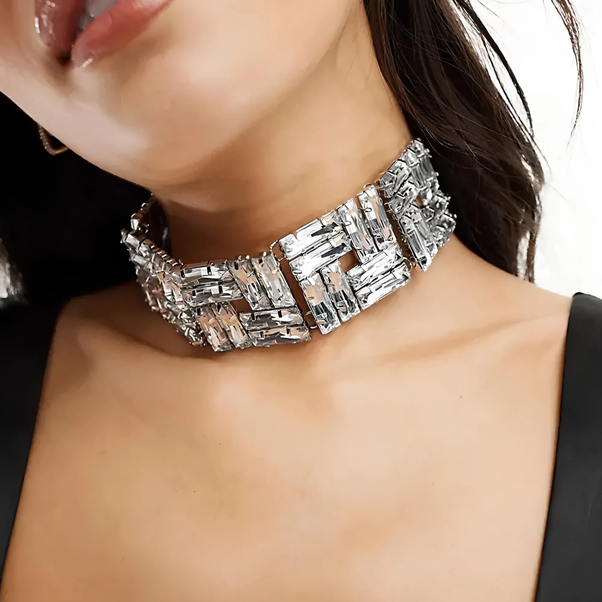 Luxury Square Crystal Baguette Choker Necklace