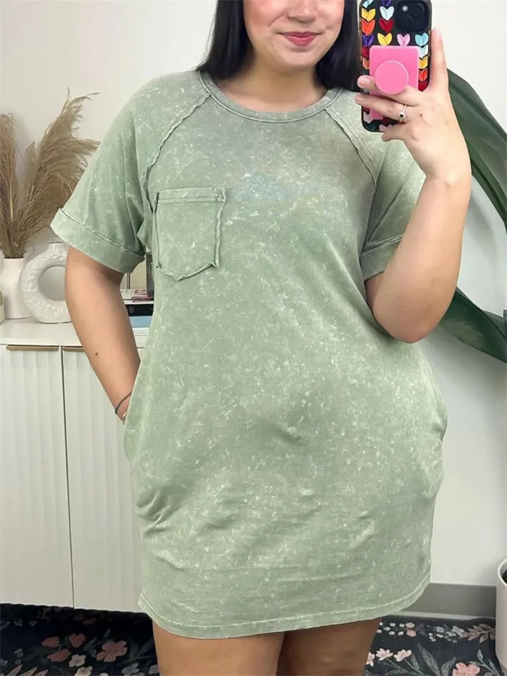 Macaroon Color Casual Round Neck Short Sleeve Mini Dress for Women