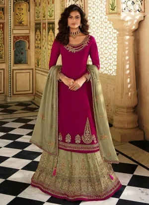Magenta and Green Designer Heavy Embroidered Lehenga