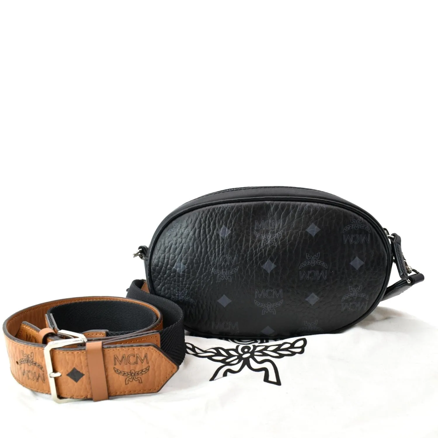 MCM Aren Multifunction Monogram Visetos Crossbody Pouch Cognac