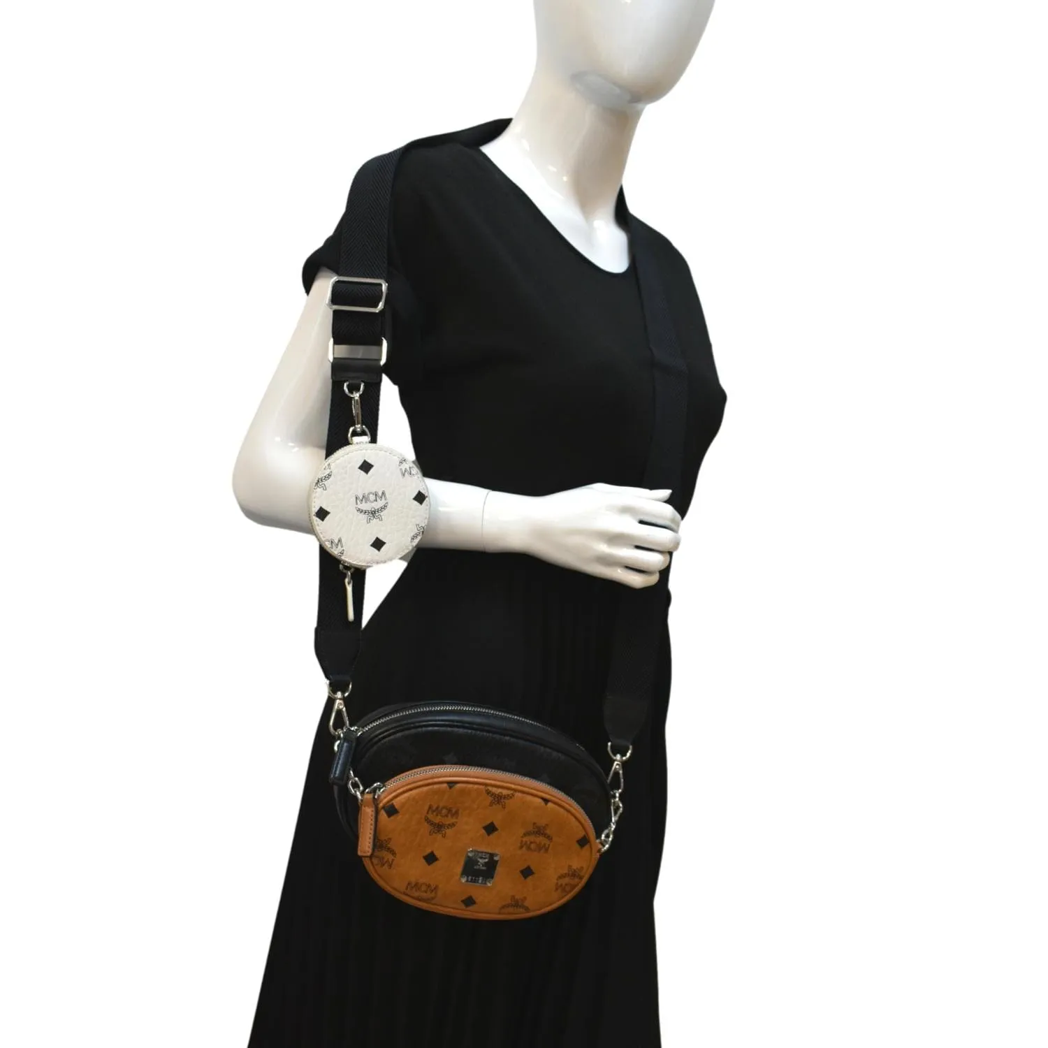 MCM Aren Multifunction Monogram Visetos Crossbody Pouch Cognac