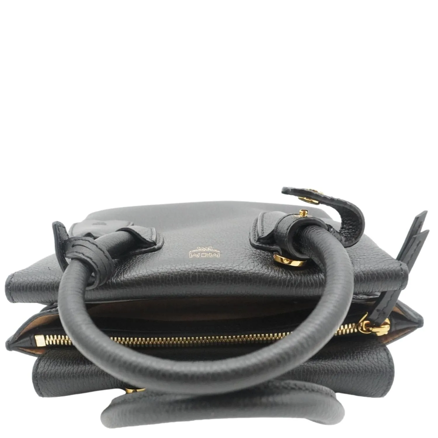 MCM Milla Mini Grained Calfskin Leather Tote Shoulder Bag Black