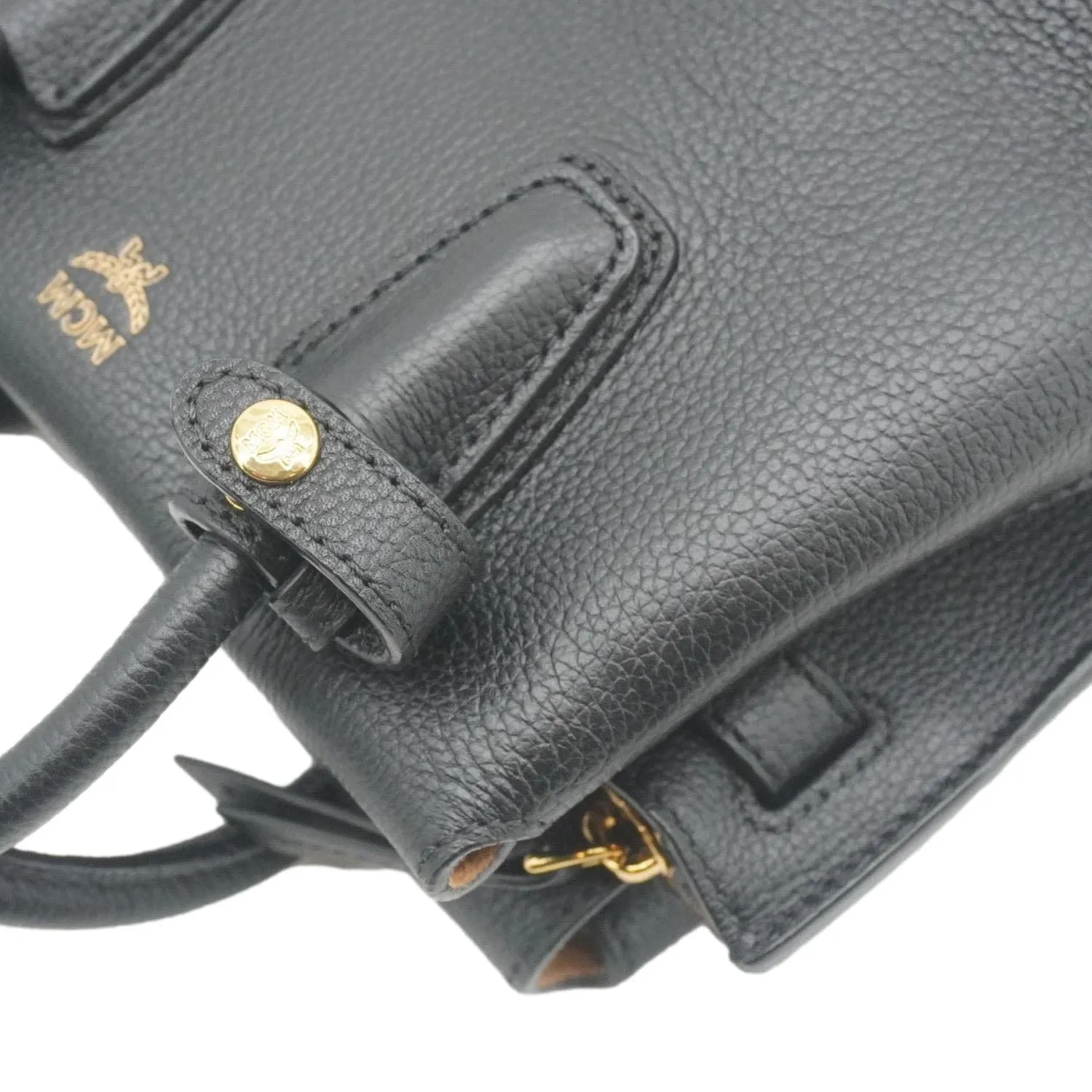 MCM Milla Mini Grained Calfskin Leather Tote Shoulder Bag Black