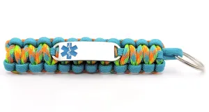 Medical ID 550 Paracord Key Chain with Custom Engraved Stainless Steel ID Tag - Ocean Blue Small Rectangle