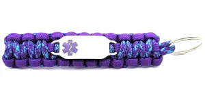 Medical ID 550 Paracord Key Chain with Custom Engraved Stainless Steel ID Tag - Purple Medium Rectangle