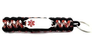 Medical ID 550 Paracord Key Chain with Custom Engraved Stainless Steel ID Tag - Red Medium Rectangle