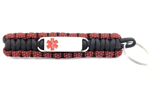 Medical ID 550 Paracord Key Chain with Custom Engraved Stainless Steel ID Tag - Red Small Rectangle