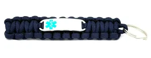 Medical ID 550 Paracord Key Chain with Custom Engraved Stainless Steel ID Tag - Teal Small Rectangle