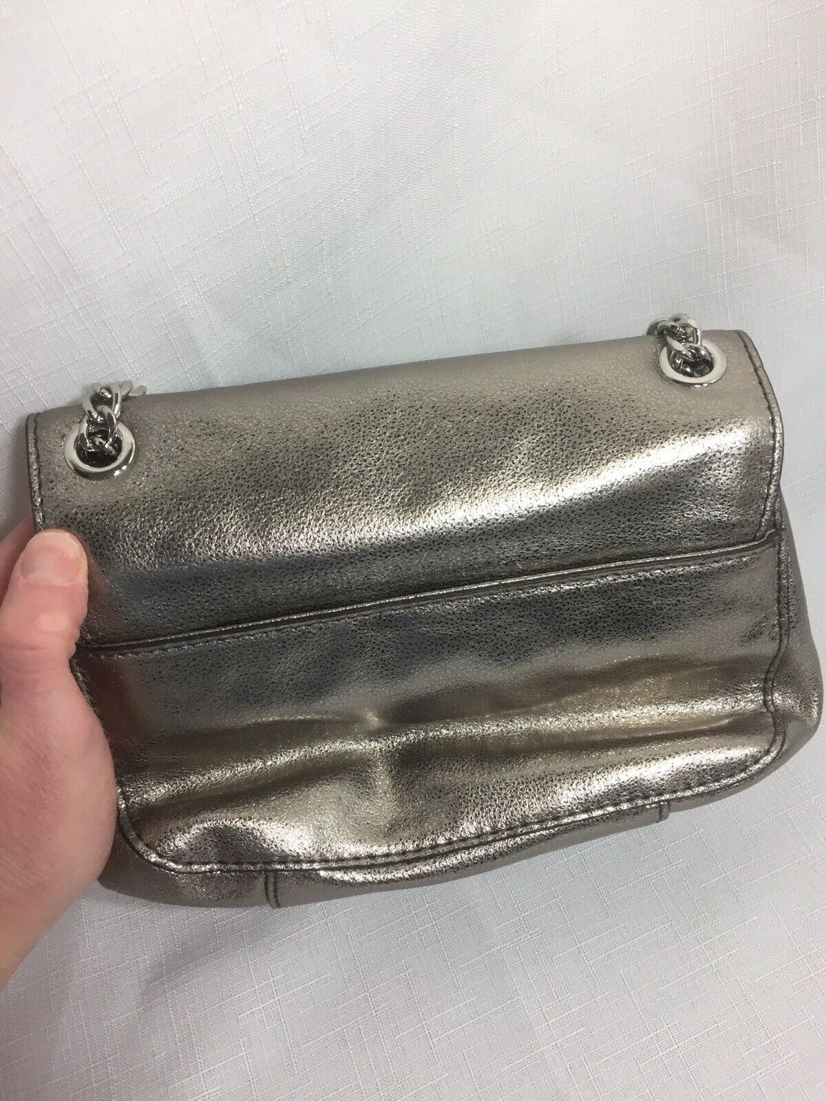 Michael Kors  Metallic Silver Crossbody Chain Adjustable Strap Purse Zipper