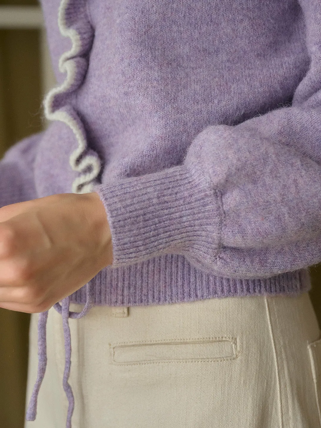 Miller Trimmed Neck Hollow 3D Flower Knitted Cardigan