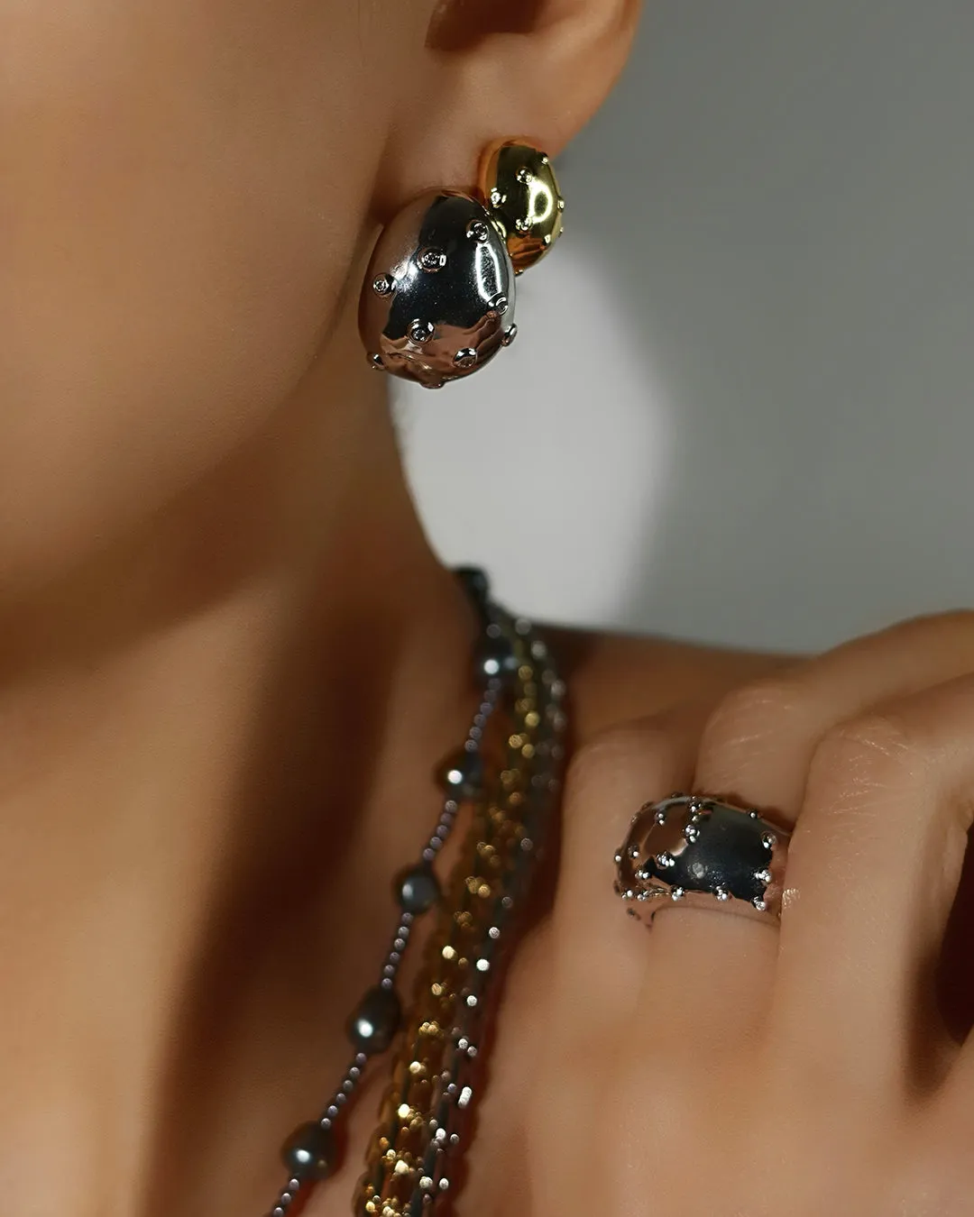 Mini Pave Molten Studs | Gold