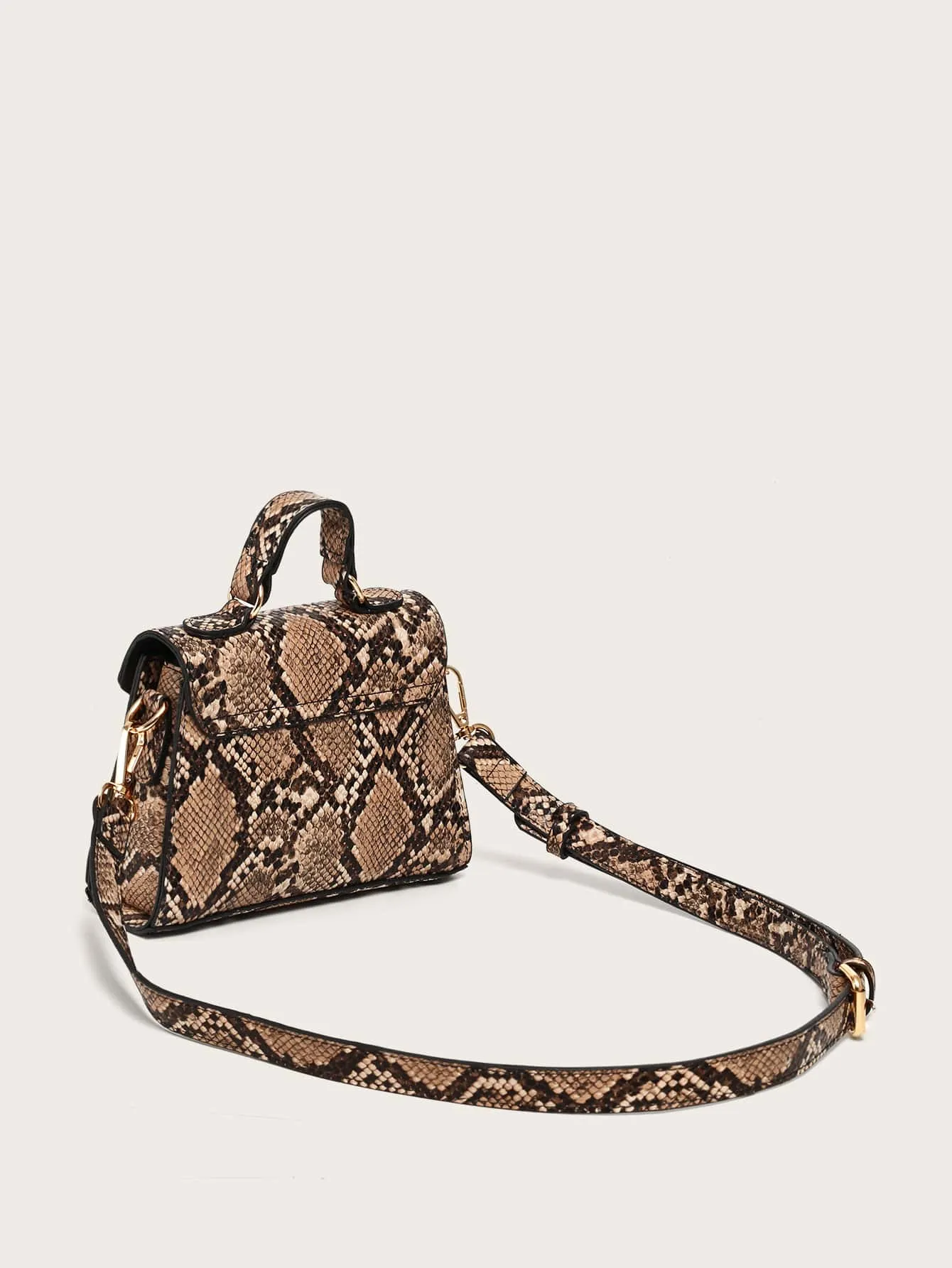 Mini Snakeskin Print Satchel Bag - Coffee Brown