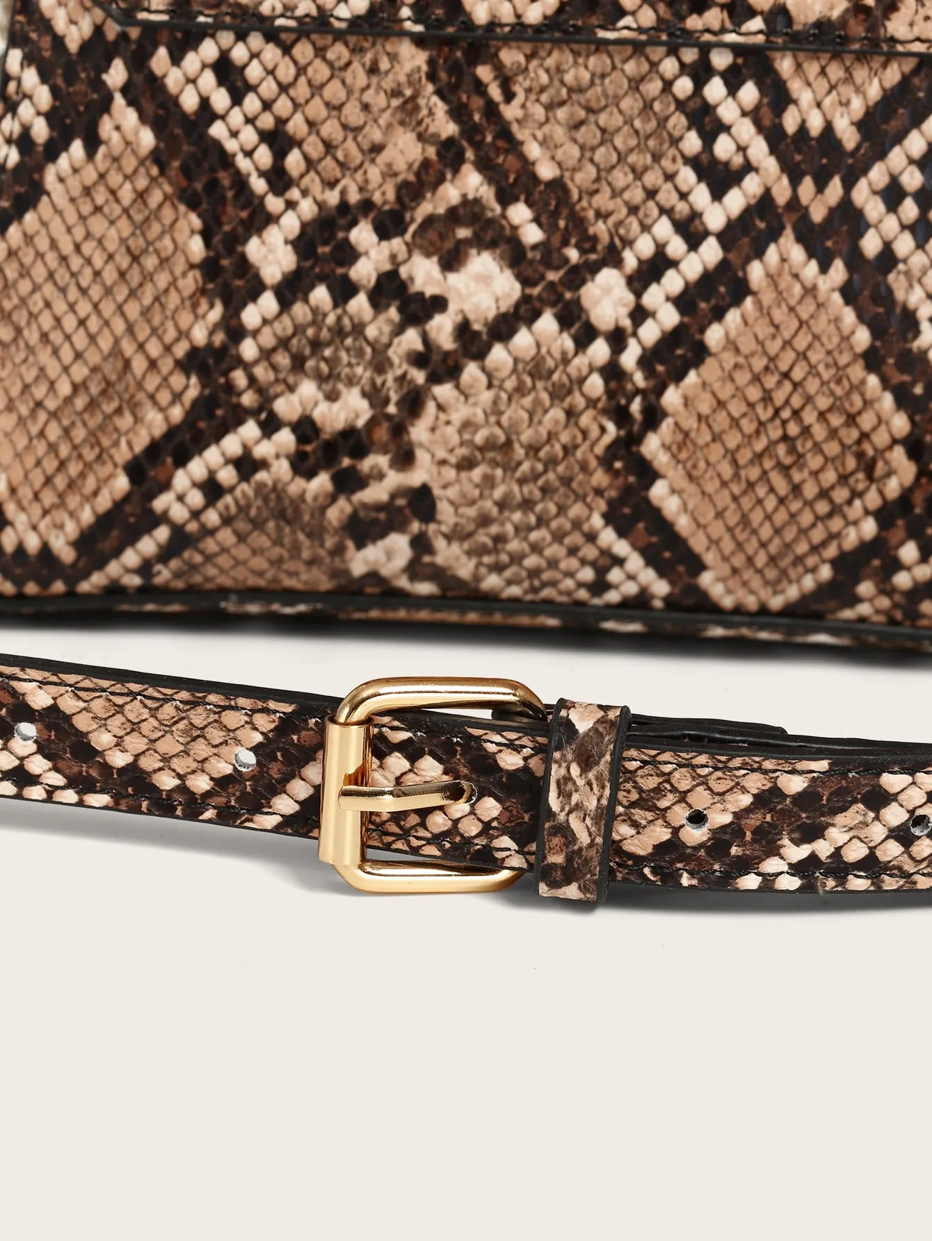 Mini Snakeskin Print Satchel Bag - Coffee Brown