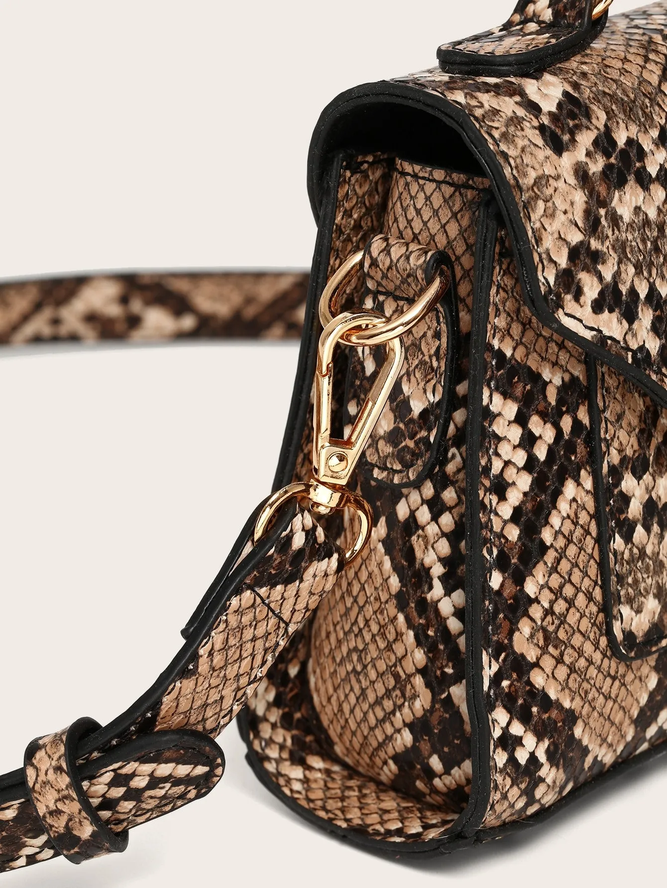 Mini Snakeskin Print Satchel Bag - Coffee Brown