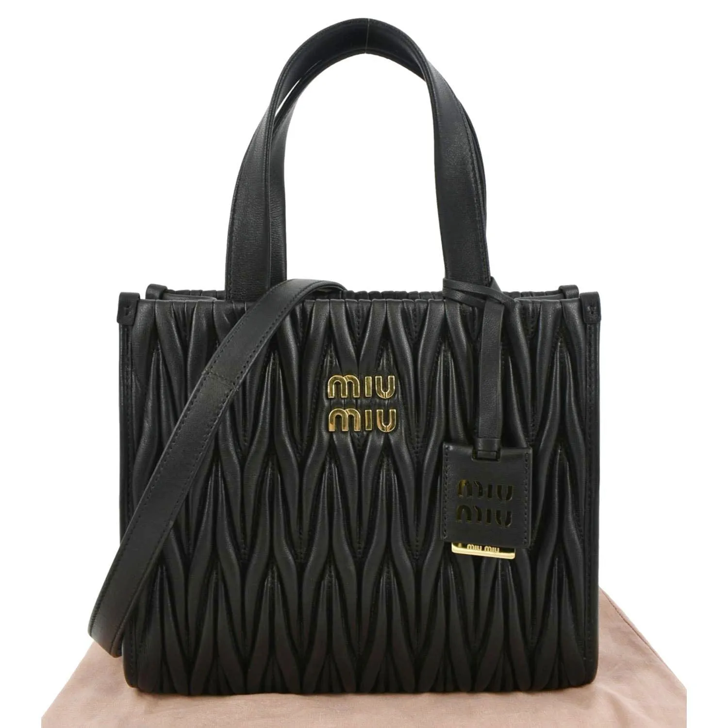 MIU MIU Nappa Matelasse Leather Tote Shoulder Bag Black