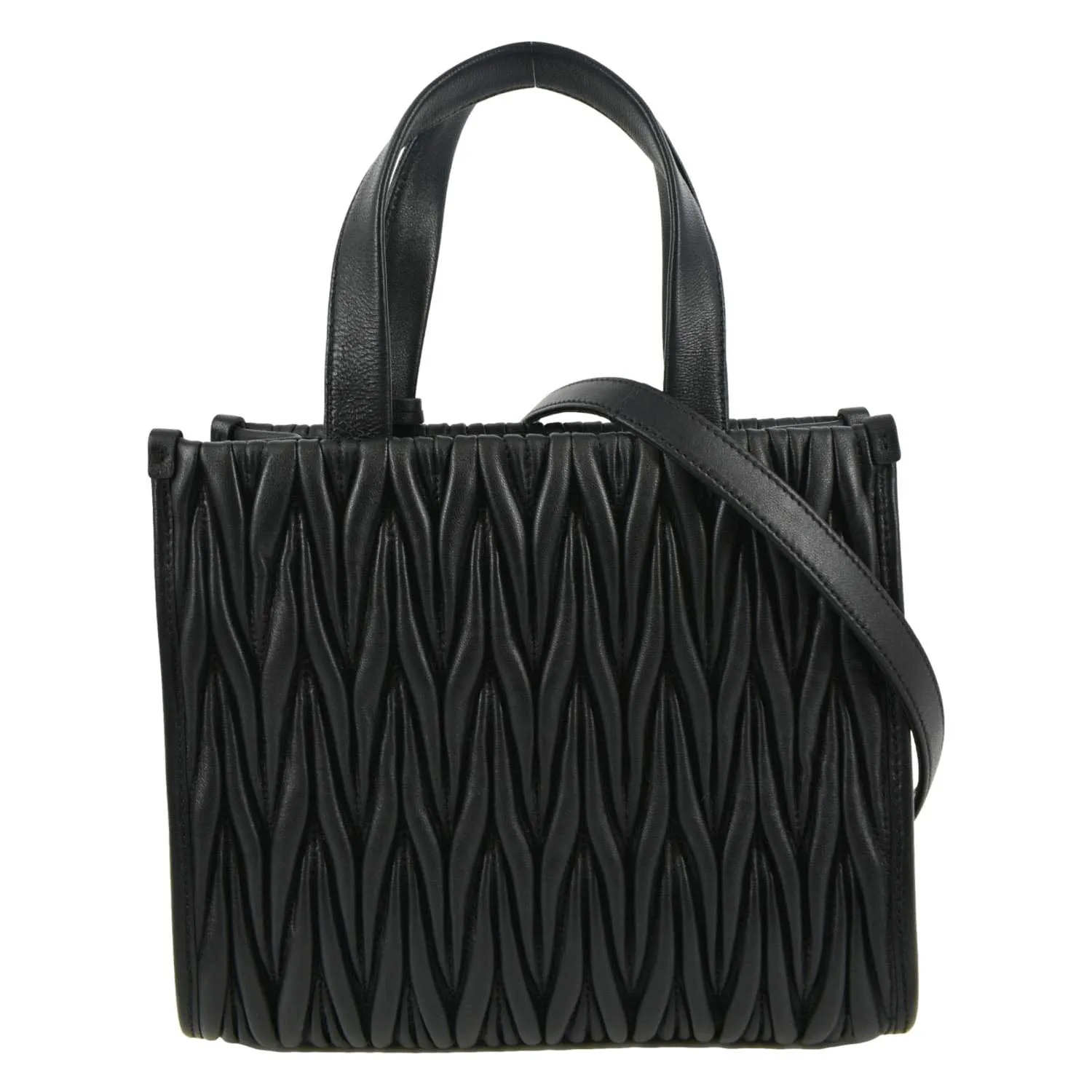 MIU MIU Nappa Matelasse Leather Tote Shoulder Bag Black