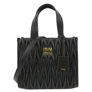 MIU MIU Nappa Matelasse Leather Tote Shoulder Bag Black
