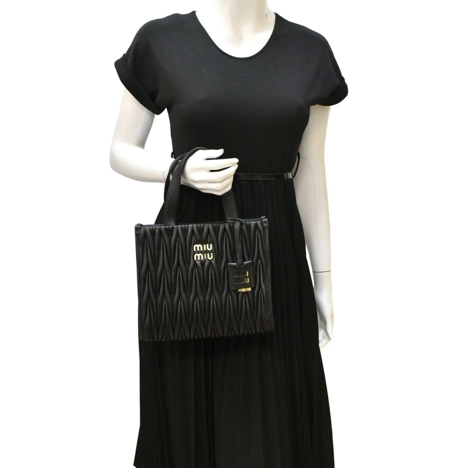 MIU MIU Nappa Matelasse Leather Tote Shoulder Bag Black