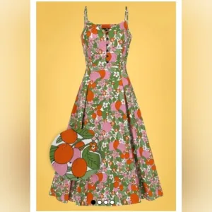 ModCloth Bright &amp; Beautiful Floral Midi Dress Spaghetti Straps Sweetheart Size 6