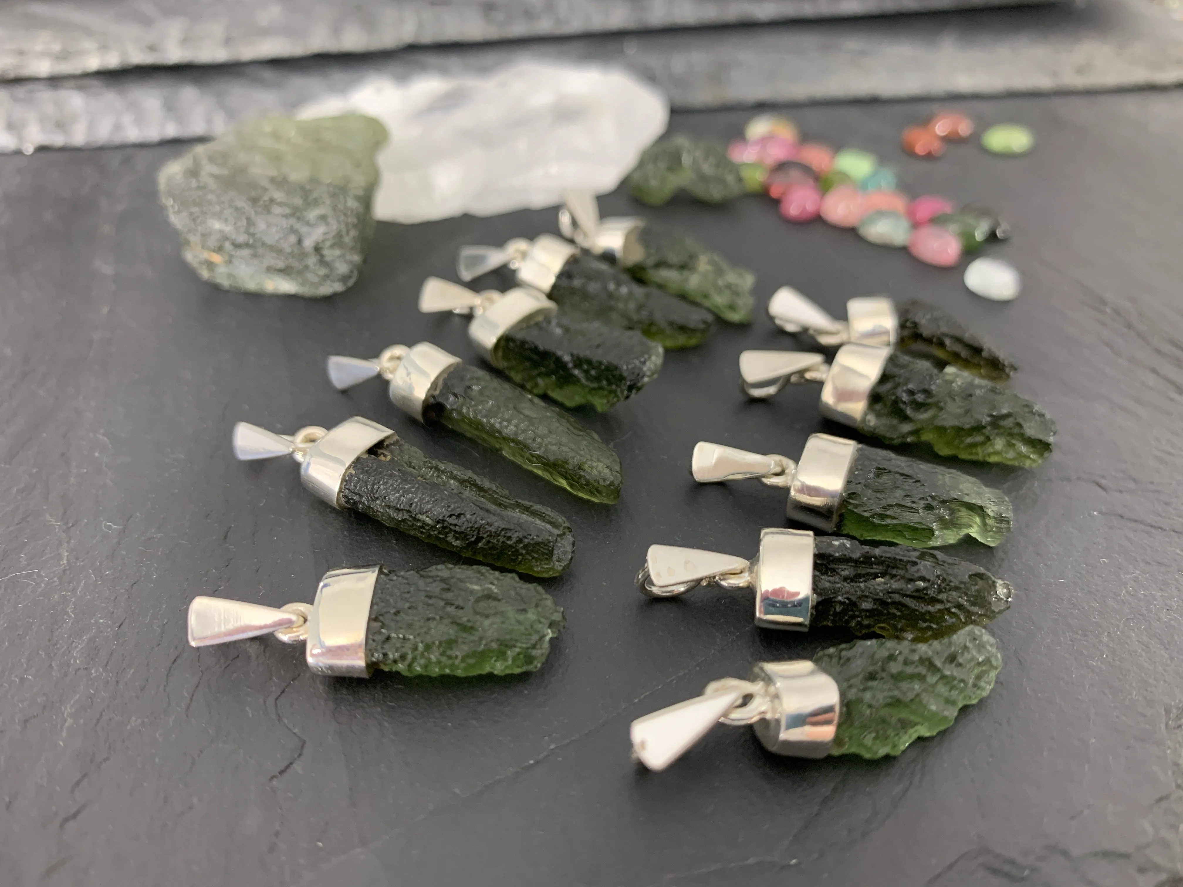Moldavite In Silver Cup Pendant