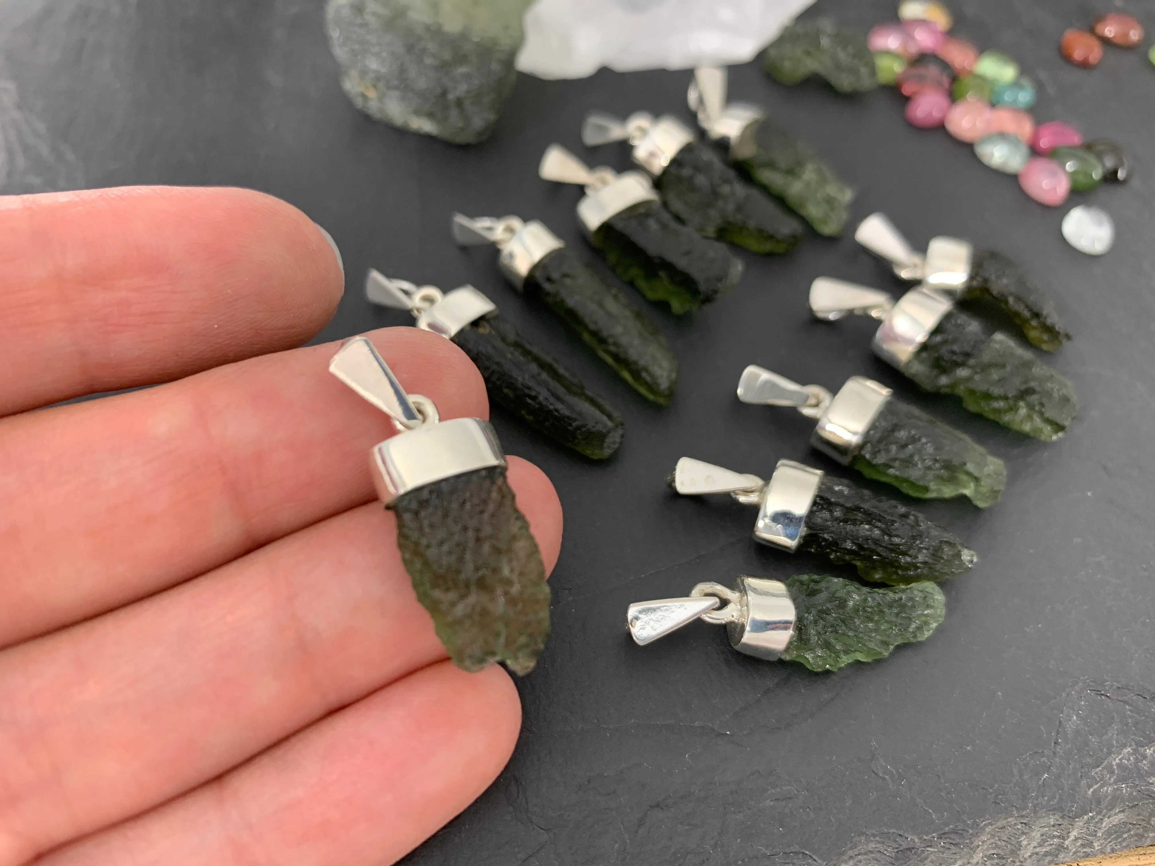Moldavite In Silver Cup Pendant
