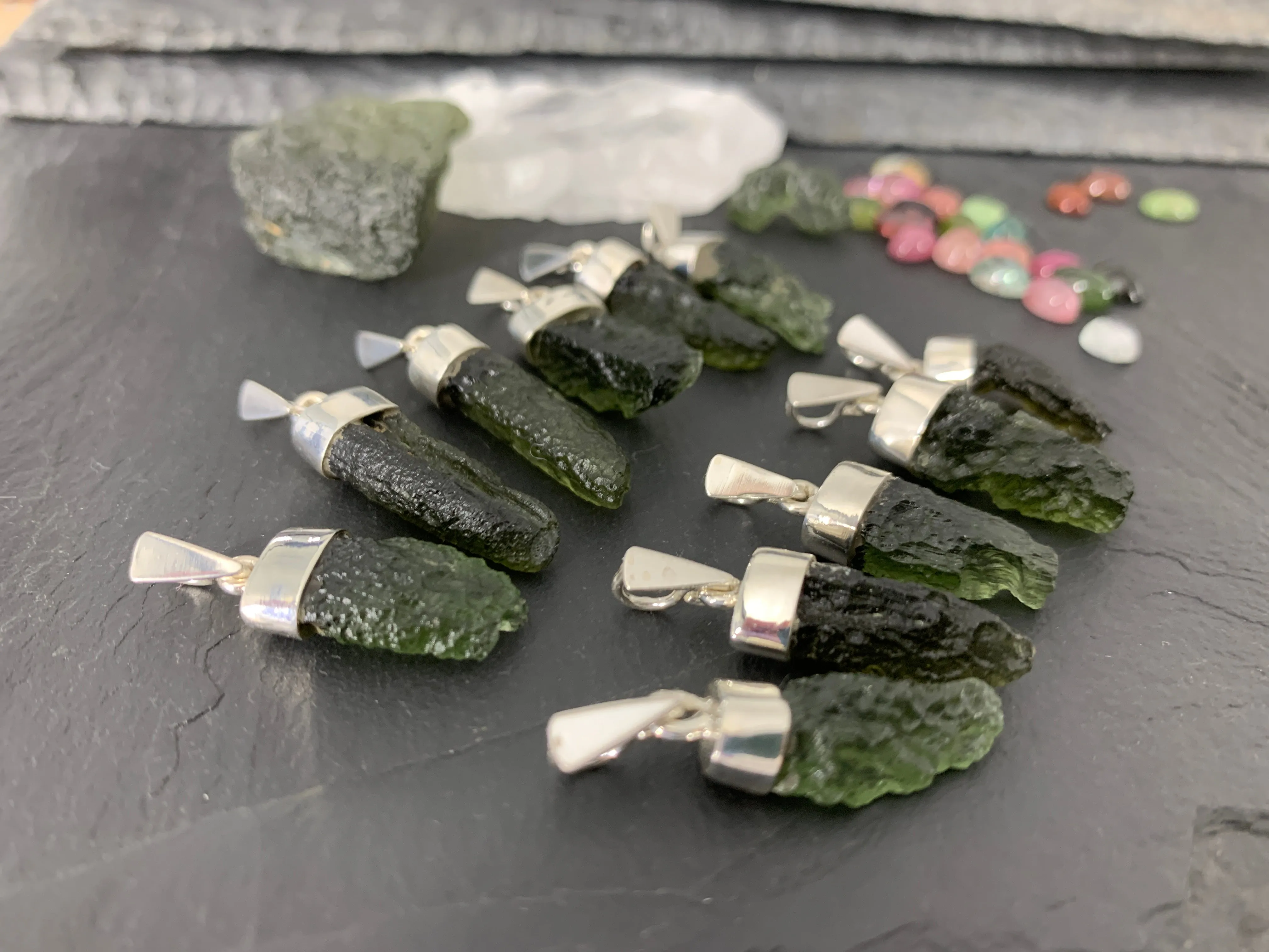 Moldavite In Silver Cup Pendant