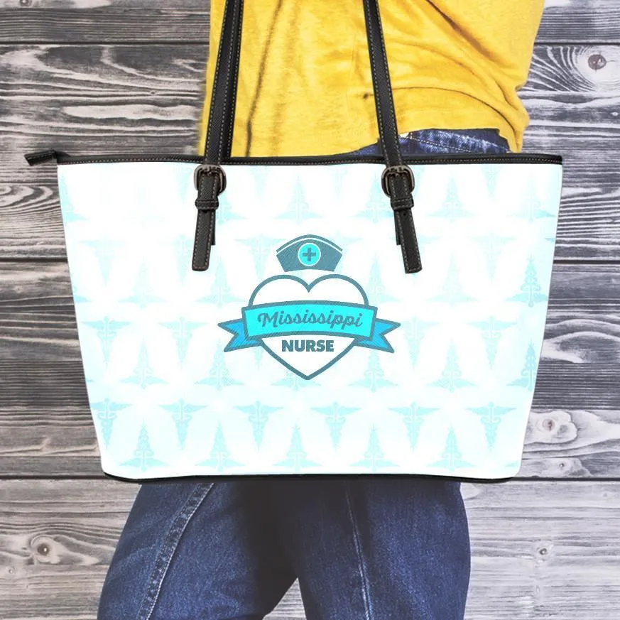 MS Nurse Blue Small Leather Tote Bag