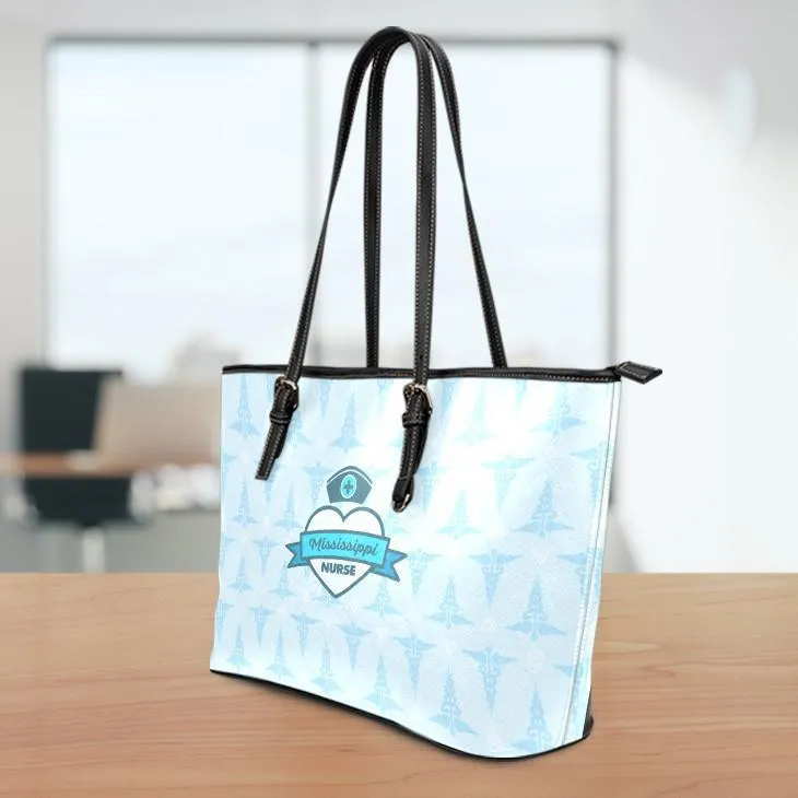 MS Nurse Blue Small Leather Tote Bag