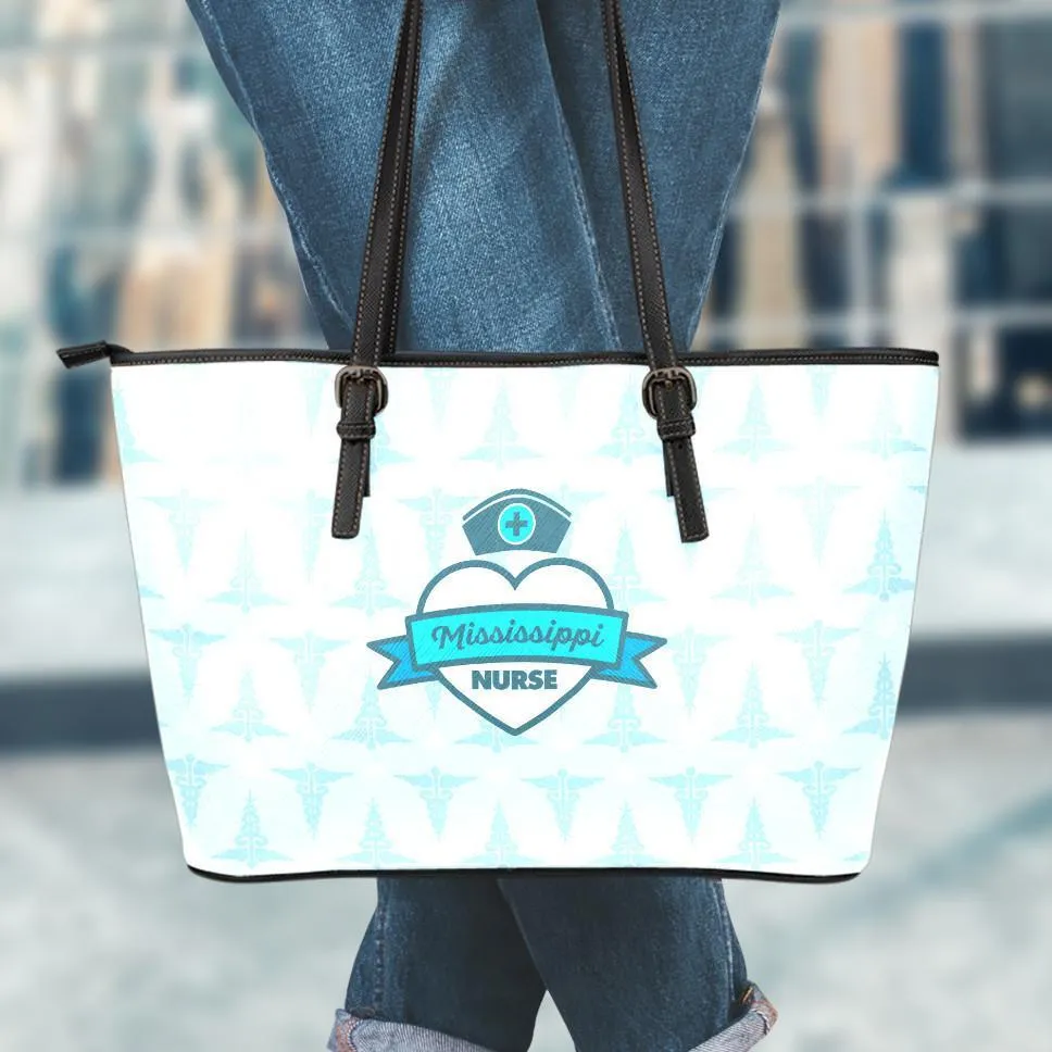 MS Nurse Blue Small Leather Tote Bag