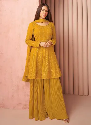 Mustard Heavy Embroidered Stylish Sharara Suit