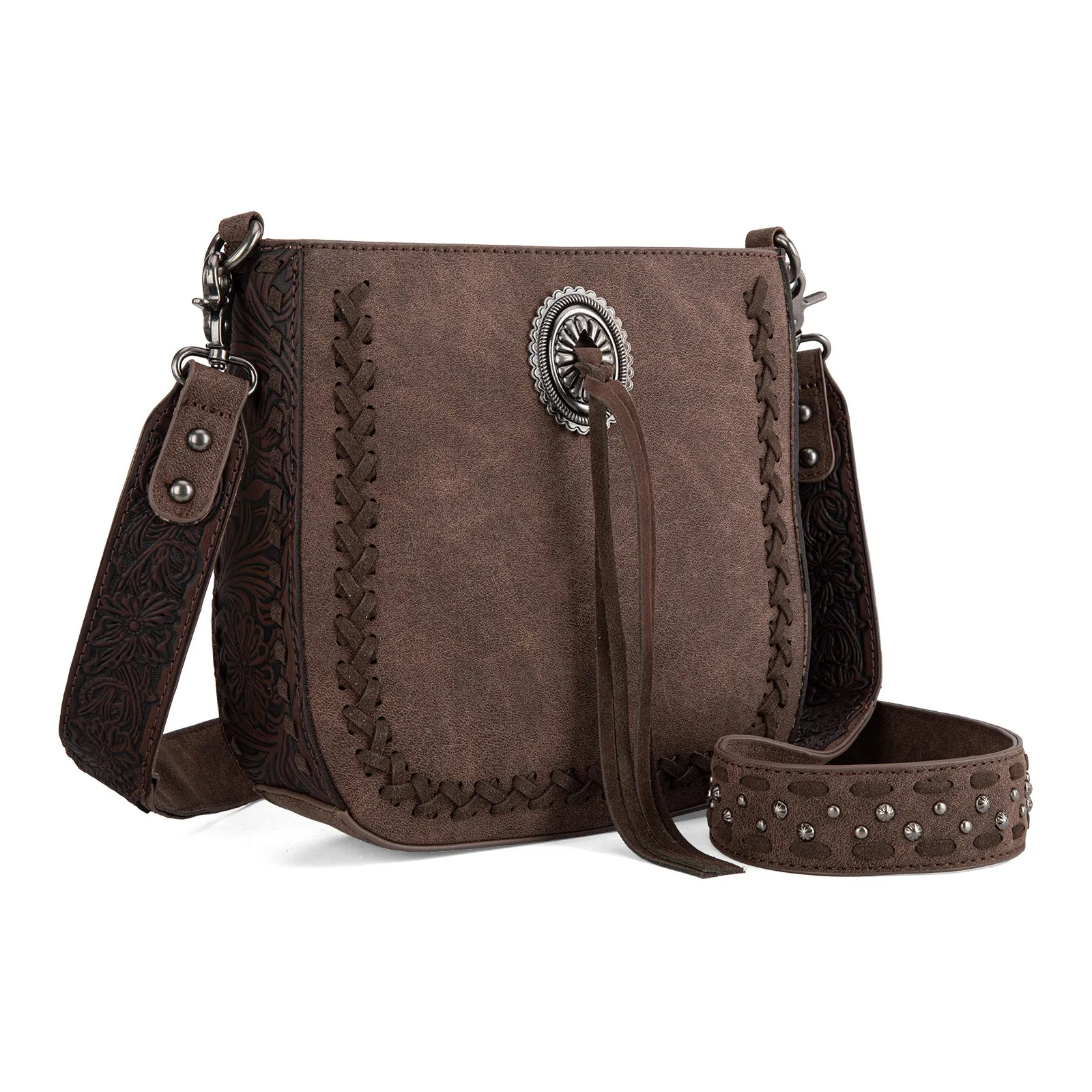 MW1329-8360 Montana West Tooled Collection Crossbody -Coffee