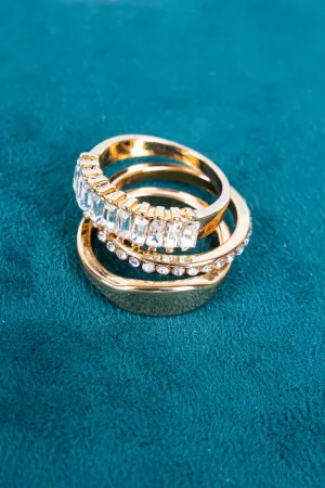 Nancey Crystal Goldtone 3 Ring Set