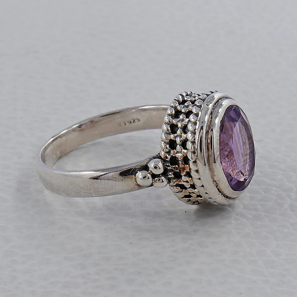 Natural Amethyst Sterling Silver Designer Ring