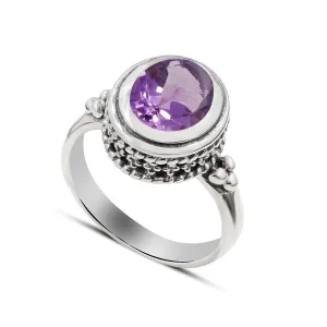 Natural Amethyst Sterling Silver Designer Ring
