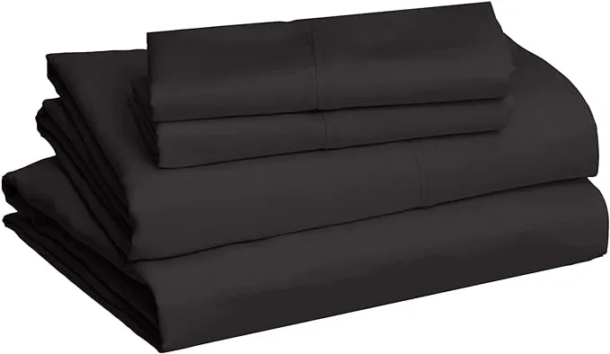 NEW Amazon Basics Easy Care Microfiber Sheet Set with 19" Deep Pockets - King, Black